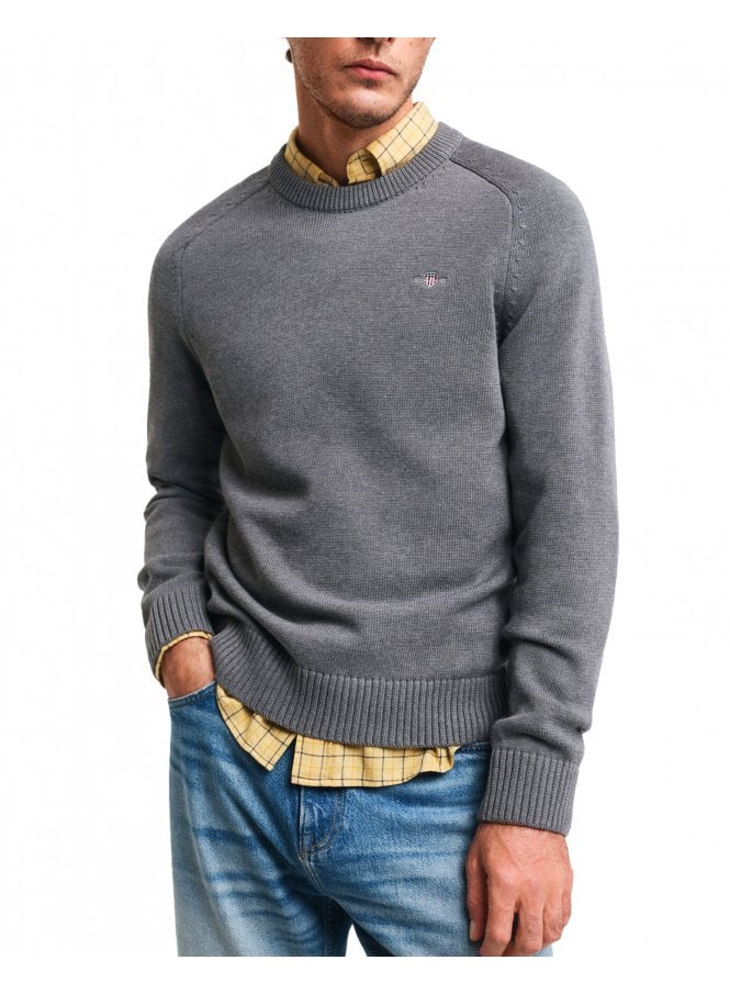 Gant Casual Cotton Saddle C Neck Jumper Dark Grey Melange
