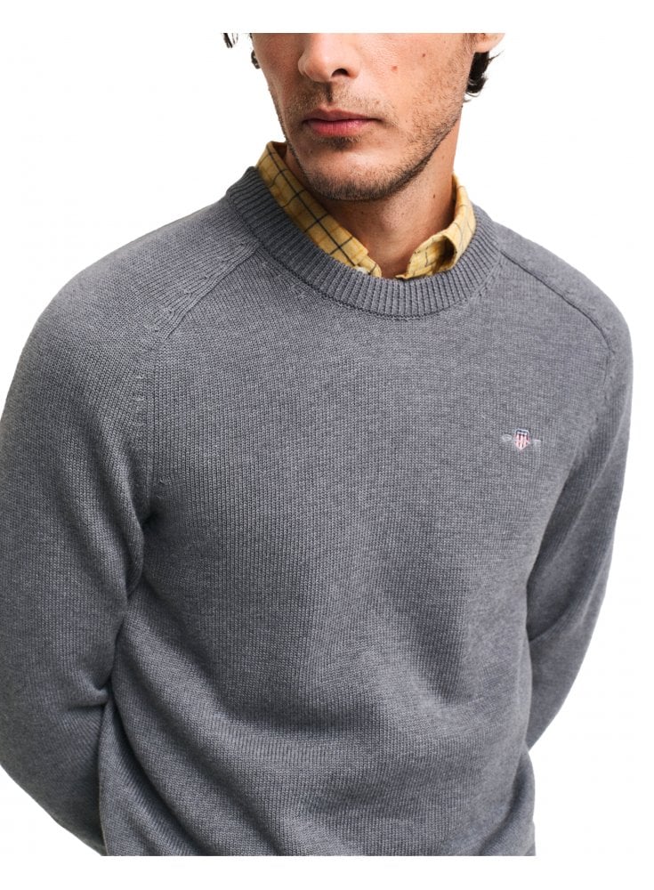 Gant Casual Cotton Saddle C Neck Jumper Dark Grey Melange