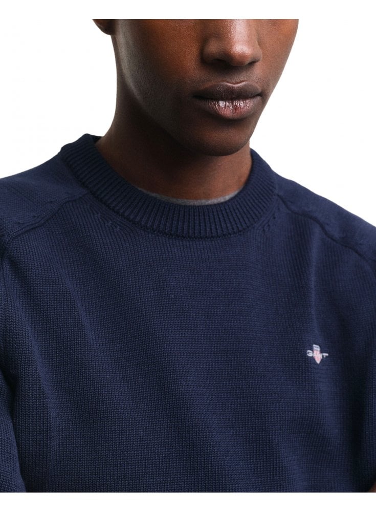Gant Casual Cotton Saddle C Neck Jumper Evening Blue