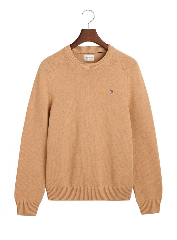 Gant Casual Cotton Saddle C Neck Jumper Khaki Melange