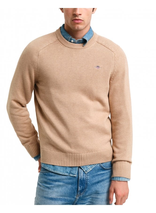 Gant Casual Cotton Saddle C Neck Jumper Khaki Melange