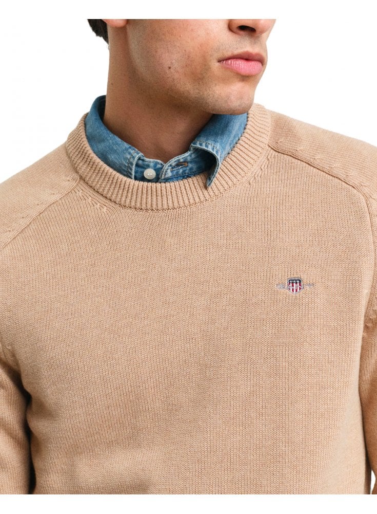 Gant Casual Cotton Saddle C Neck Jumper Khaki Melange