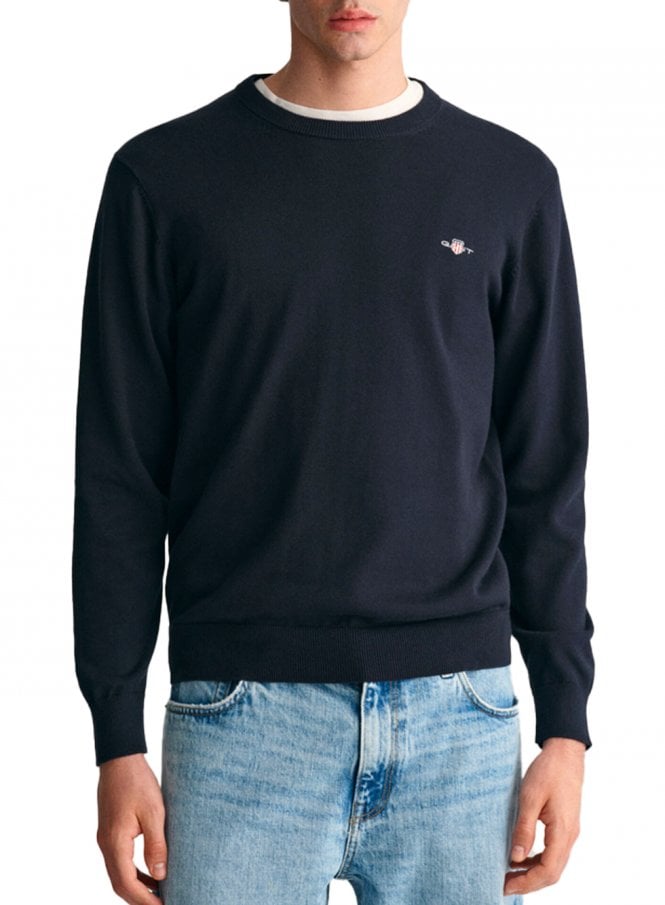 Gant Classic Cotton Crew Neck Knit Evening Blue