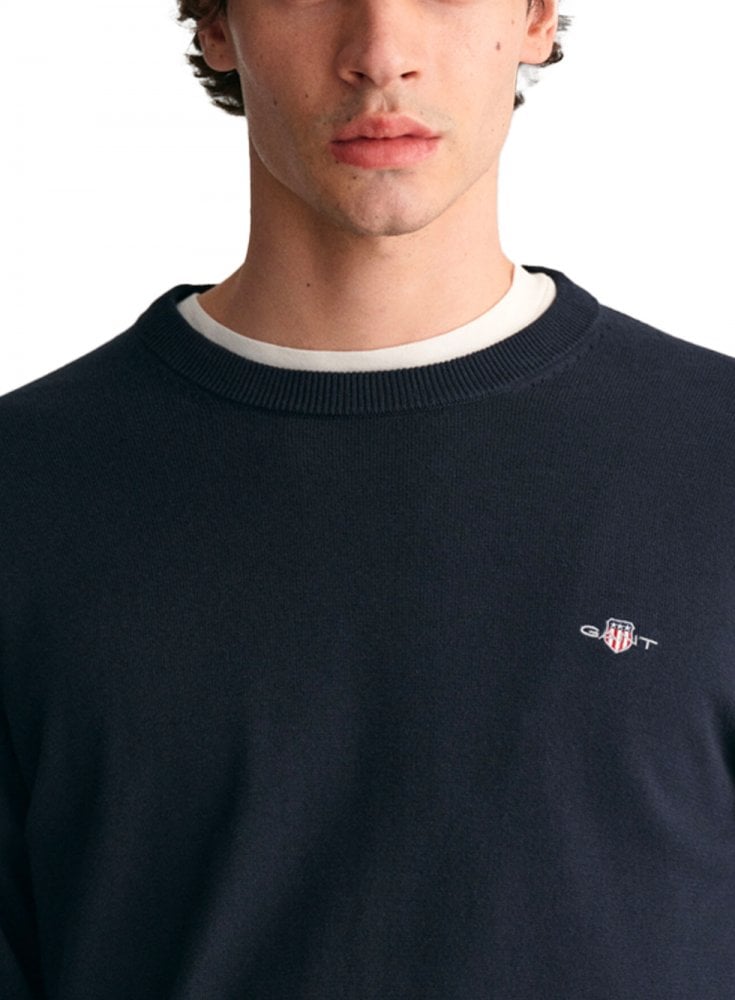 Gant Classic Cotton Crew Neck Knit Evening Blue