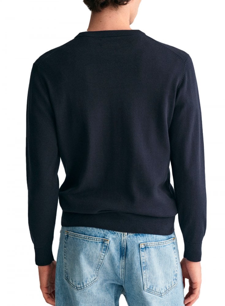 Gant Classic Cotton Crew Neck Knit Evening Blue