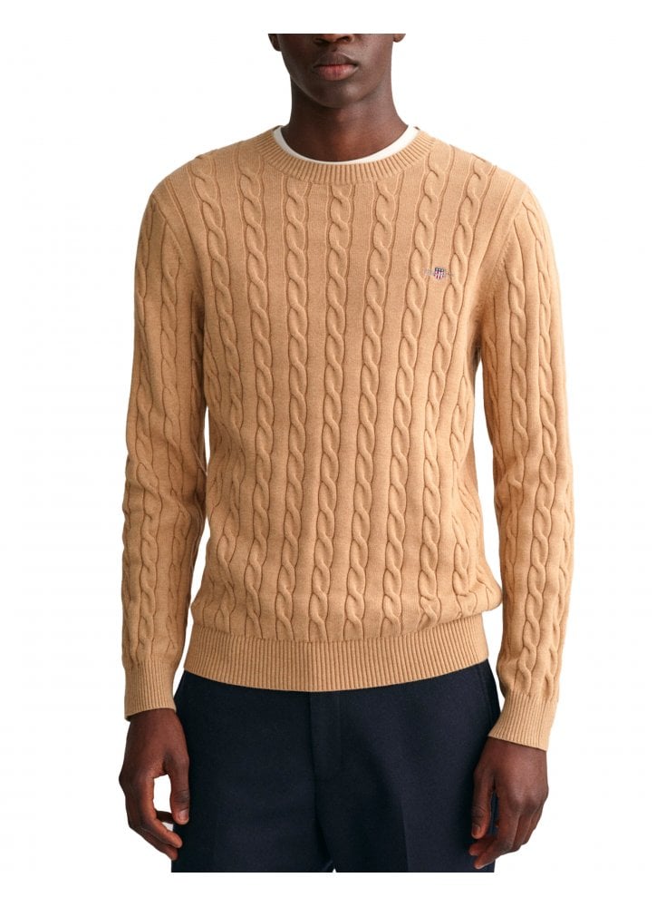 Gant Cotton Cable Crew Neck Khaki Melange