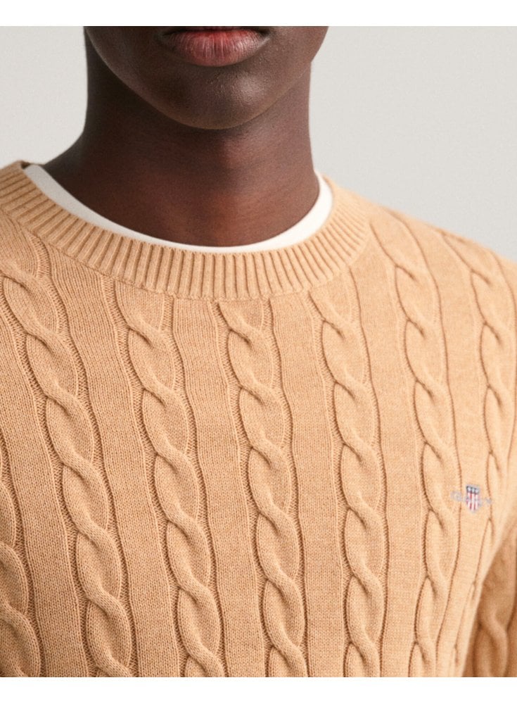 Gant Cotton Cable Crew Neck Khaki Melange