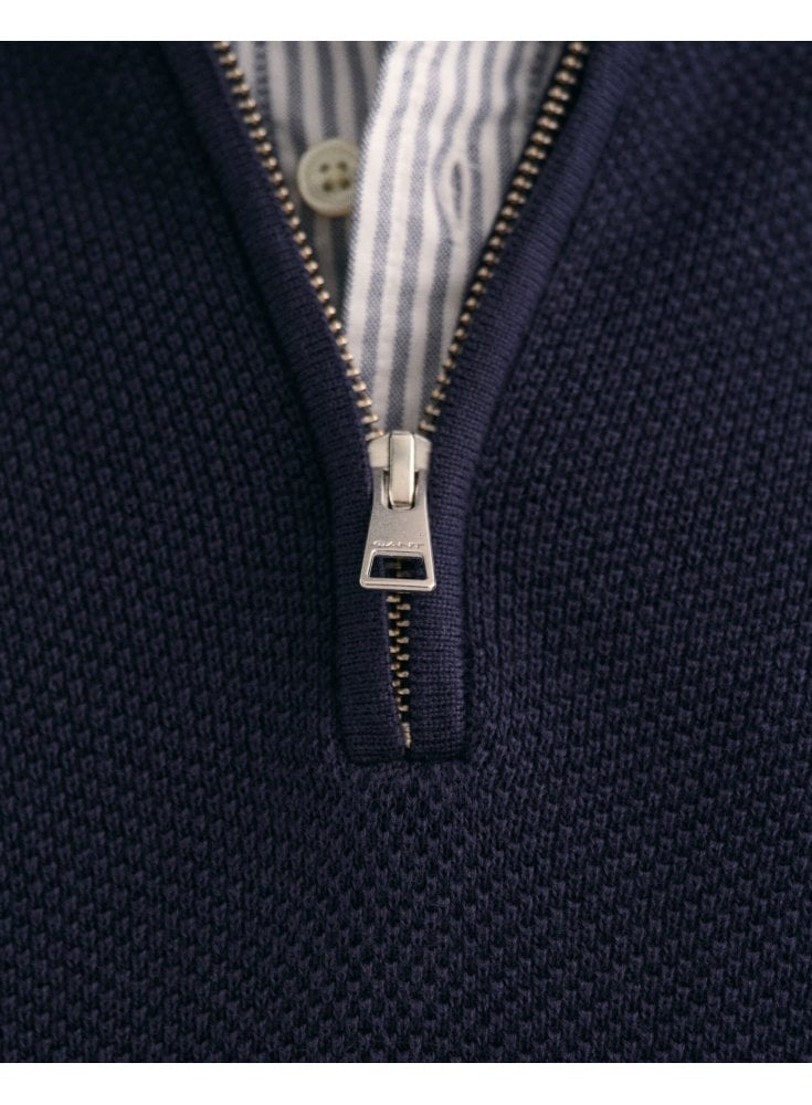 Gant Cotton Piquet Half Zip Evening Blue