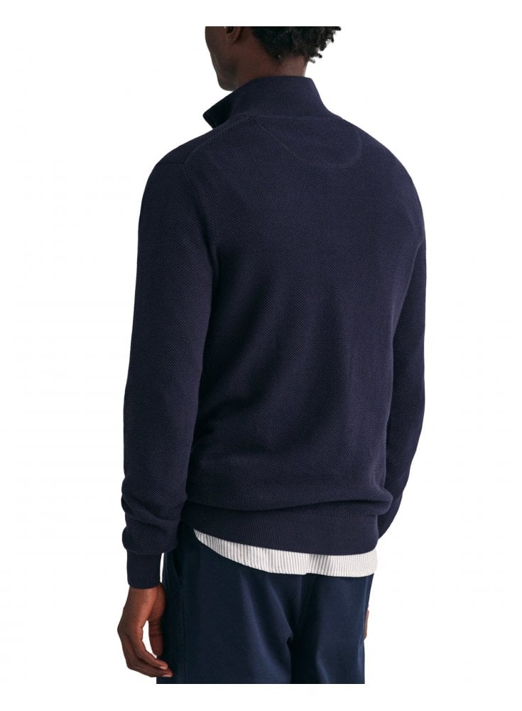 Gant Cotton Piquet Half Zip Evening Blue