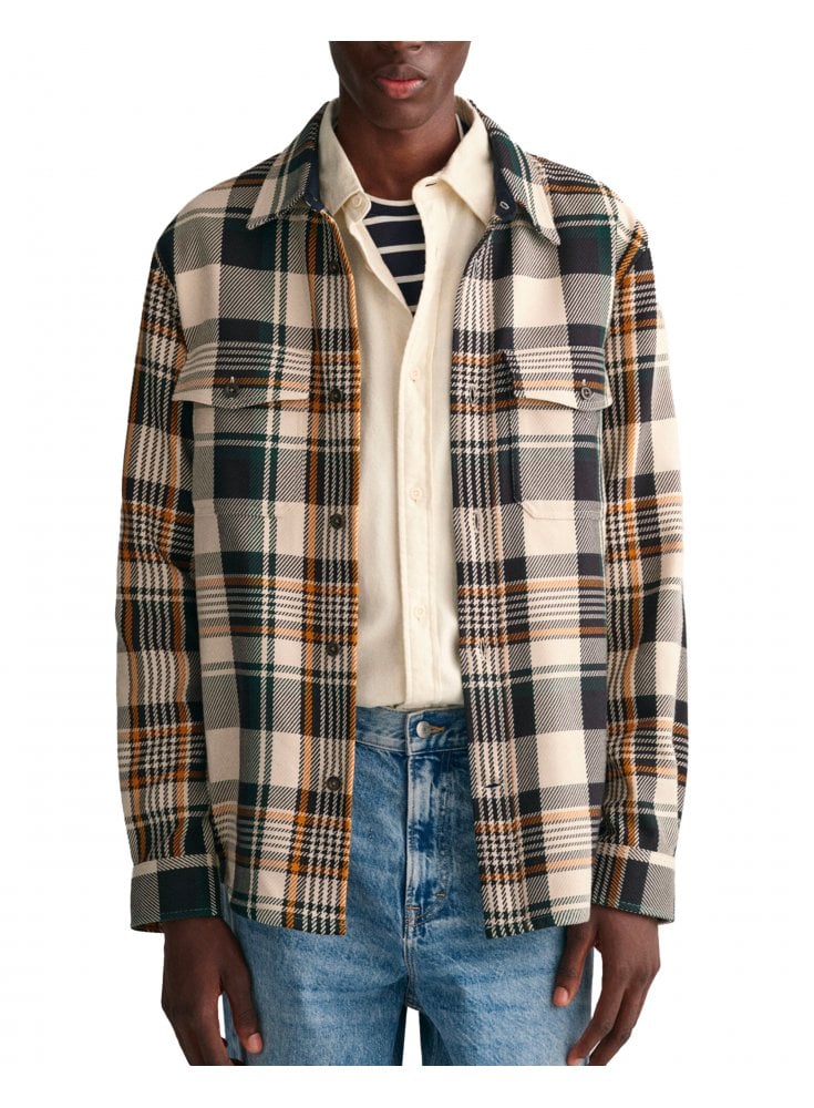 Gant Heavy Twill Check Overshirt Putty