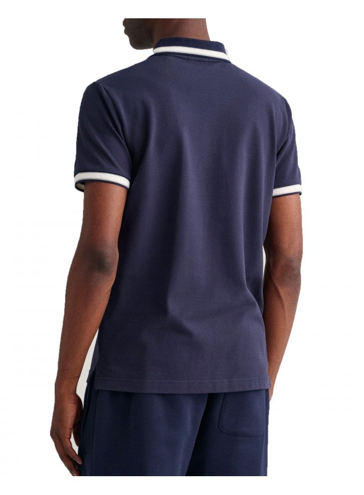 Gant Herringbone Tipping Pique Polo Shirt Evening Blue