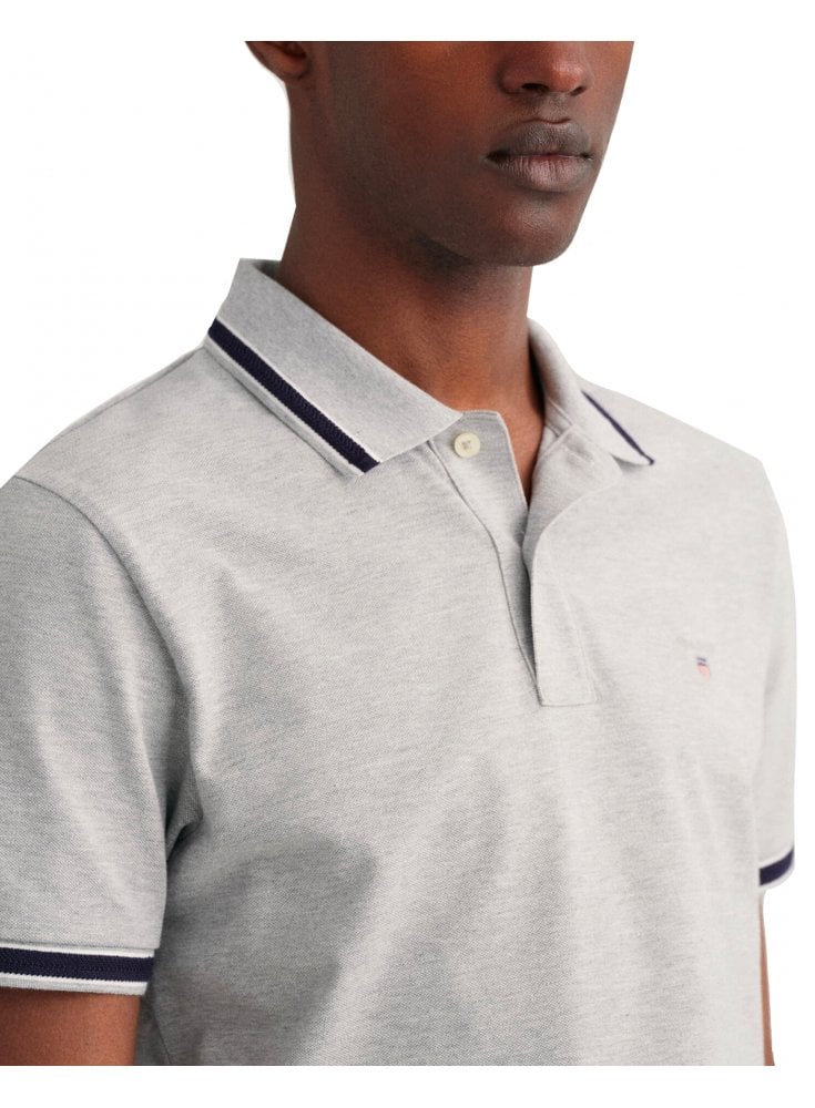 Gant Herringbone Tipping Pique Polo Shirt Grey Melange