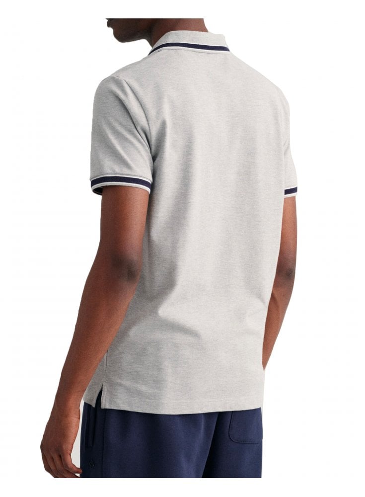 Gant Herringbone Tipping Pique Polo Shirt Grey Melange