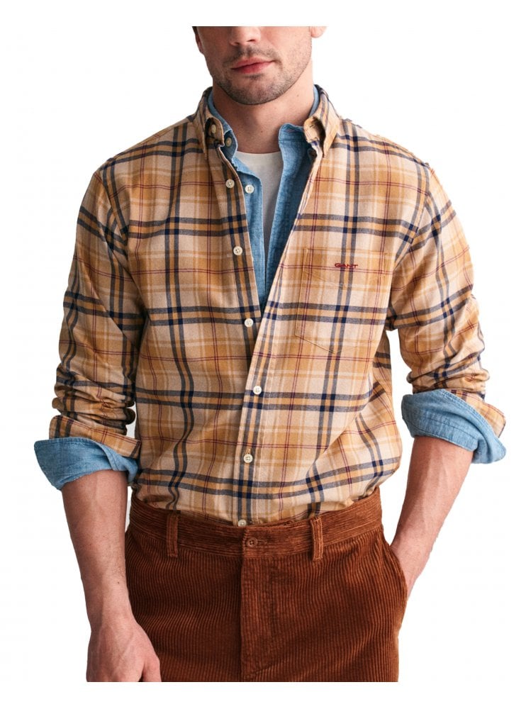 Gant Jaspe Flannel Plaid Shirt Caramel Beige