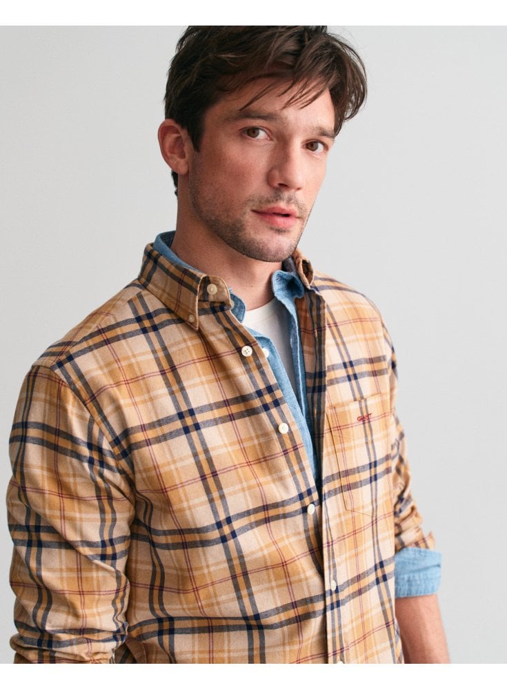 Gant Jaspe Flannel Plaid Shirt Caramel Beige