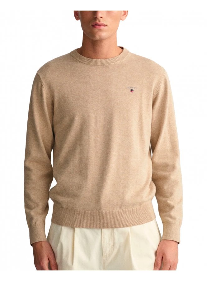 Gant Mens Classic Cotton Crew Neck Sweater Sand Melange