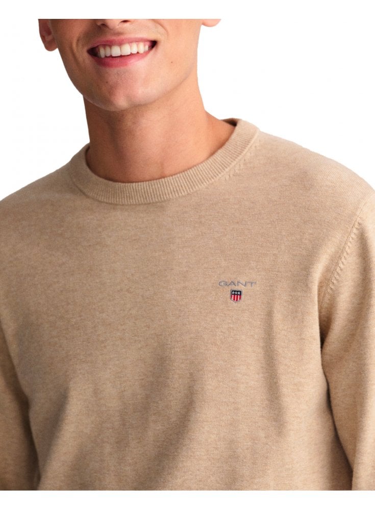 Gant Mens Classic Cotton Crew Neck Sweater Sand Melange
