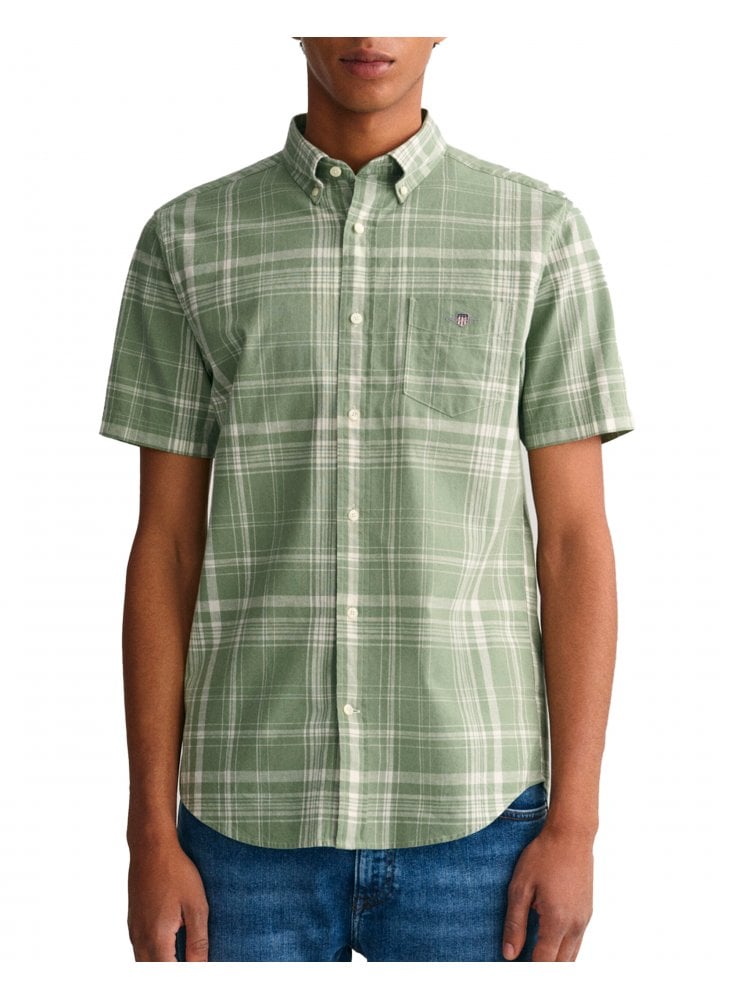 Gant Mens Regular Cotton Check Shirt Kalamata Green
