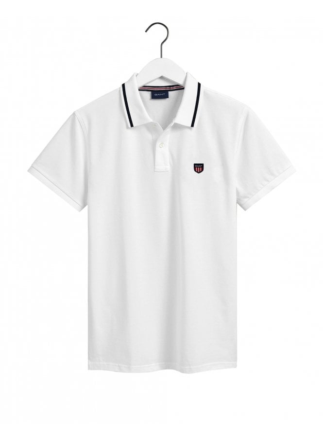 Gant Mens Retro Shield Ss Pique Polo White