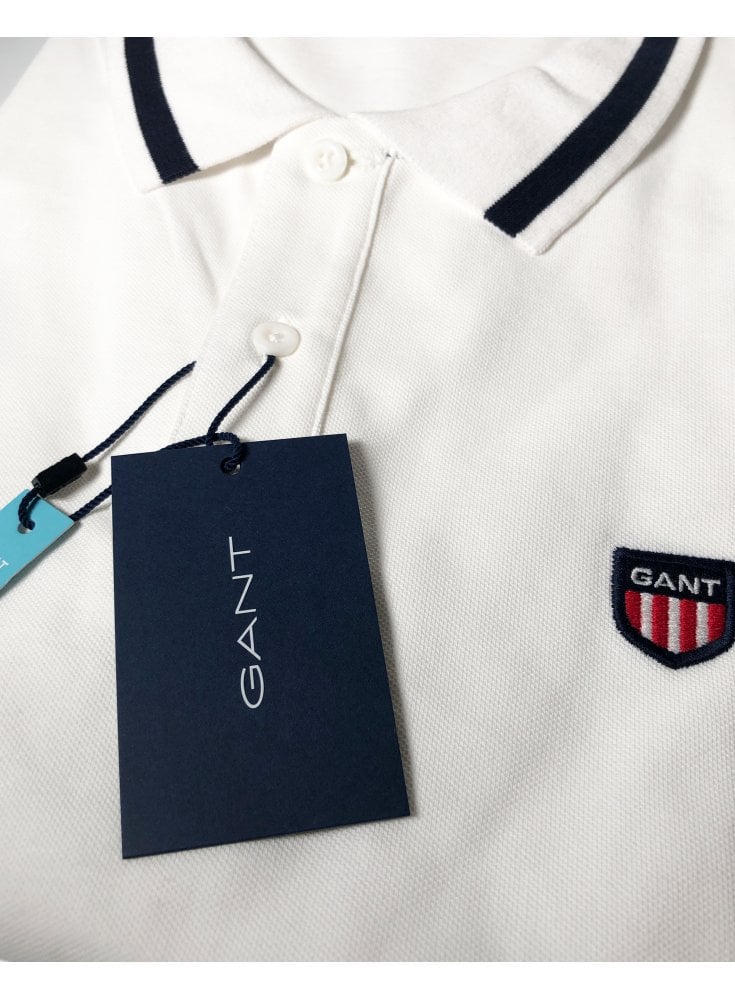 Gant Mens Retro Shield Ss Pique Polo White