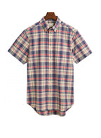Gant Reg Cotton Linen Check Ss Shirt Dusty Blue Sea