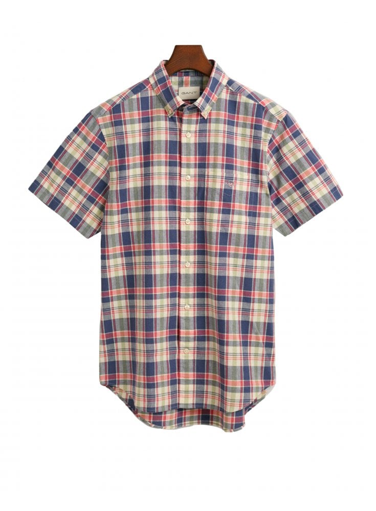 Gant Reg Cotton Linen Check Ss Shirt Dusty Blue Sea