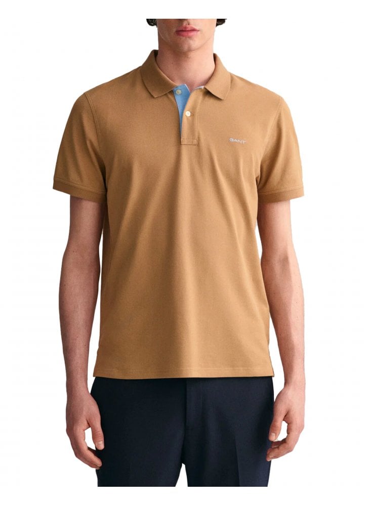 Gant Regular Contrast Piquet Short Sleeve Polo Warm Khaki