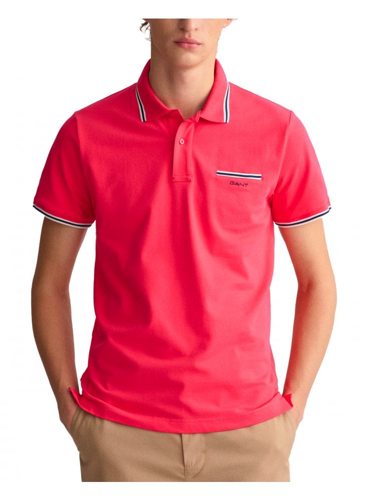Gant Tipping Collar Polo Shirt Magenta Pink
