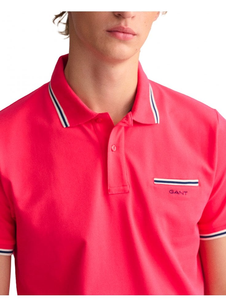 Gant Tipping Collar Polo Shirt Magenta Pink