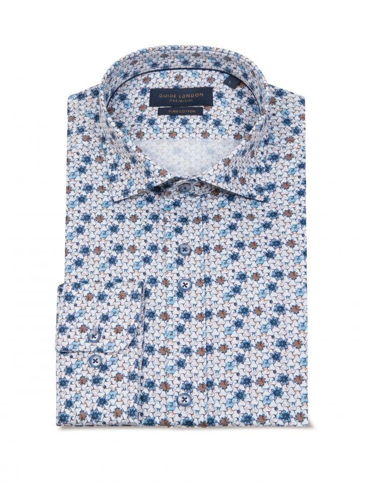 Guide London Cotton Multi Print Long Sleeve Shirt Multi
