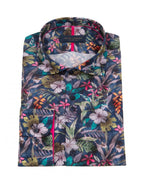 Guide London Long Sleeve Shirt Multi Colour Leaves Navy