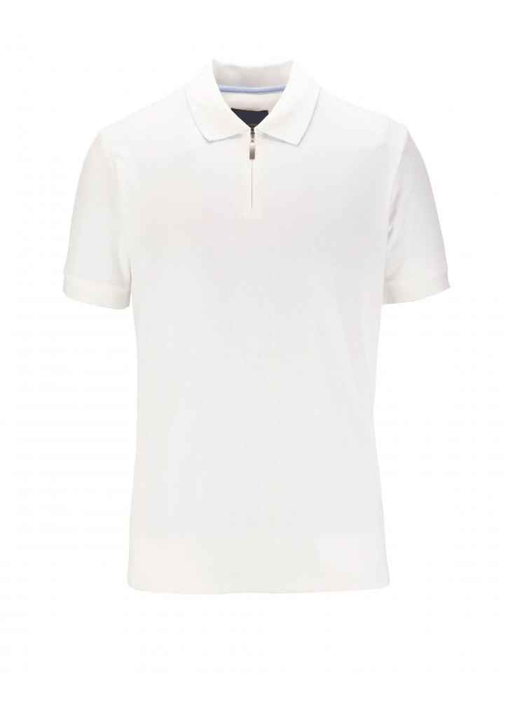 Guide London Premium Short Sleeve Rib Zip Polo Top White