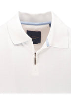 Guide London Premium Short Sleeve Rib Zip Polo Top White