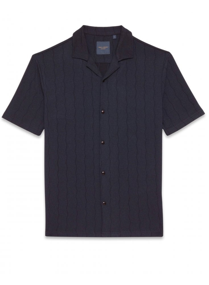 Guide London Short Sleeve Open Collar Knit Shirt Navy