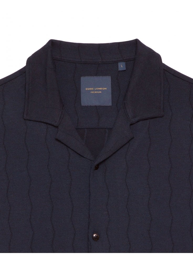Guide London Short Sleeve Open Collar Knit Shirt Navy