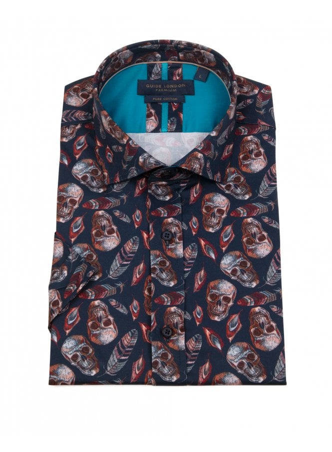 Guide London Short Sleeve Skull Shirt Multi Navy