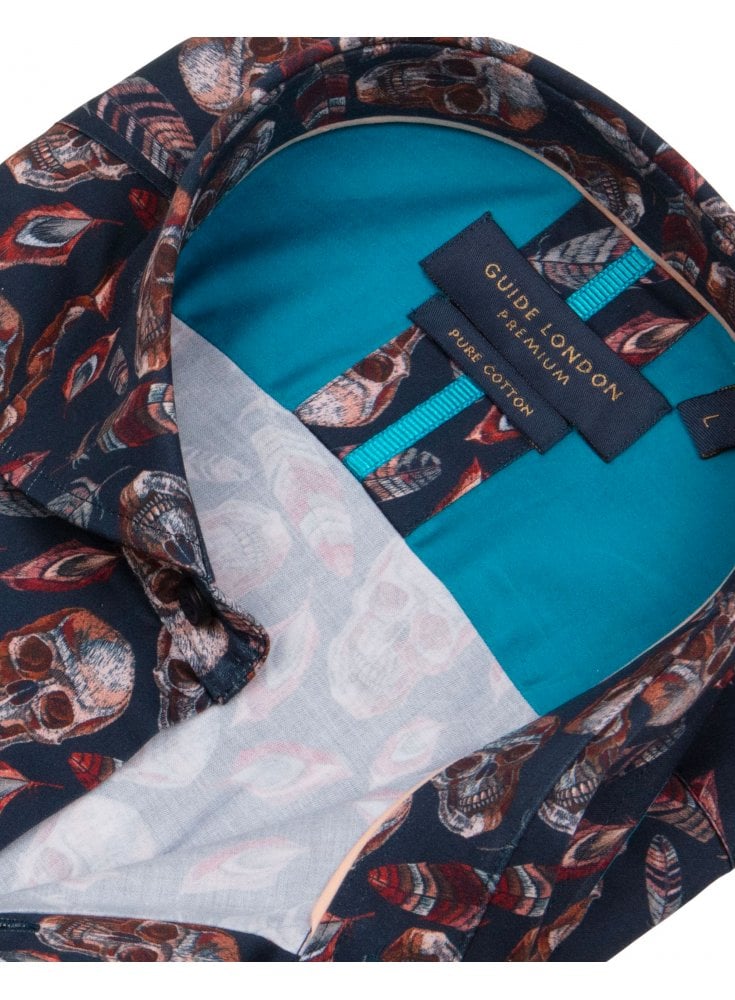 Guide London Short Sleeve Skull Shirt Multi Navy