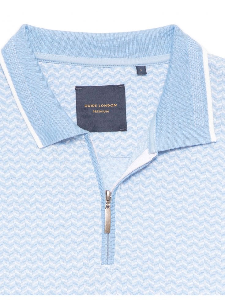 Guide London Sky White Jacquard Polo Shirt Sky/white