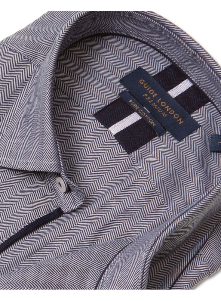 Guide Premium Herringbone Long Sleeve Shirt Blue