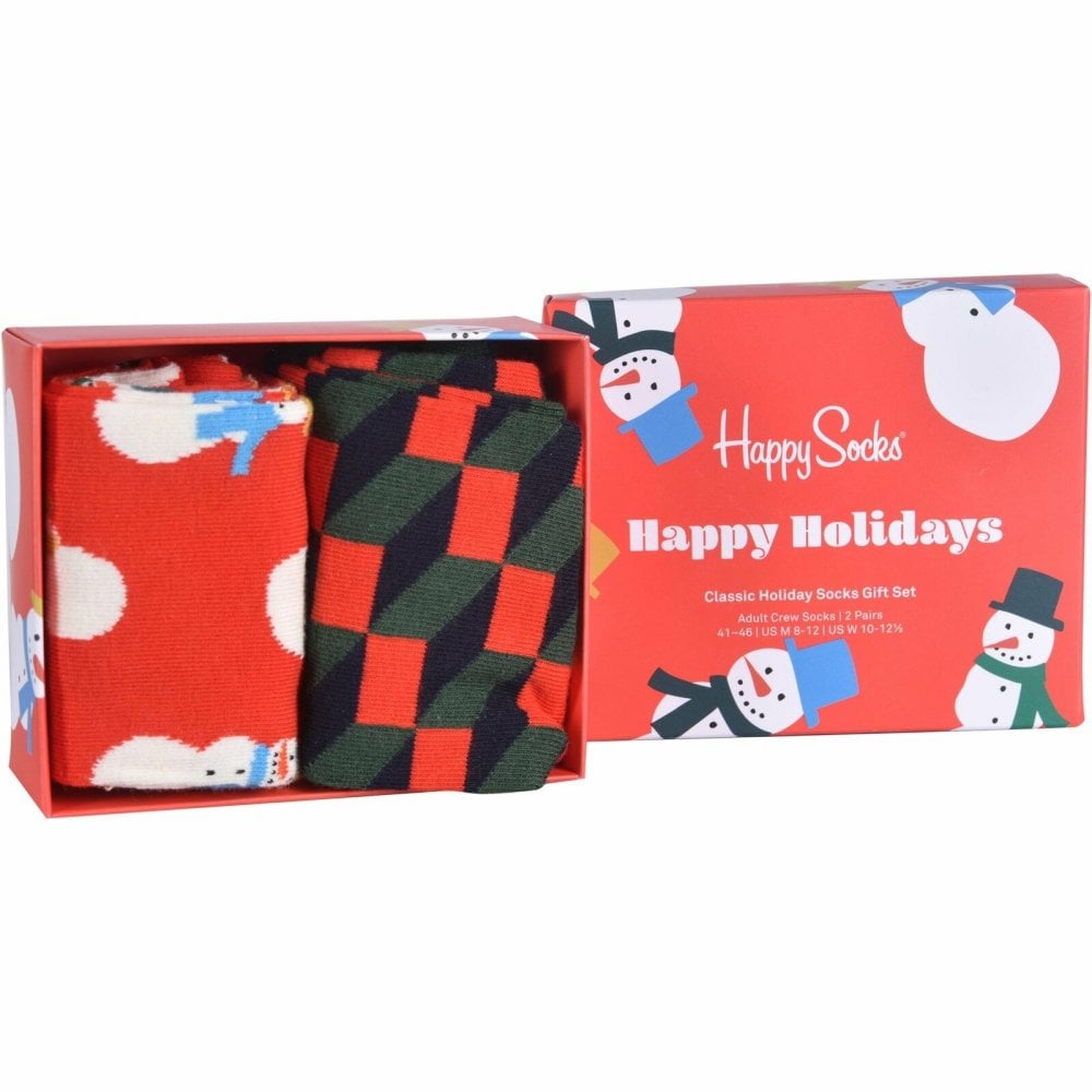 Happy Socks 2-Pack Snowman Socks Gift Box, Red