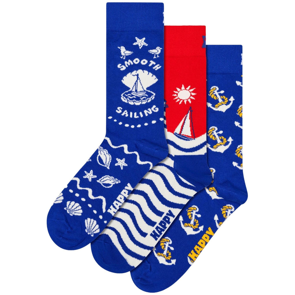 3-Pack Smooth Sailing Socks Gift Box, Blue/red
