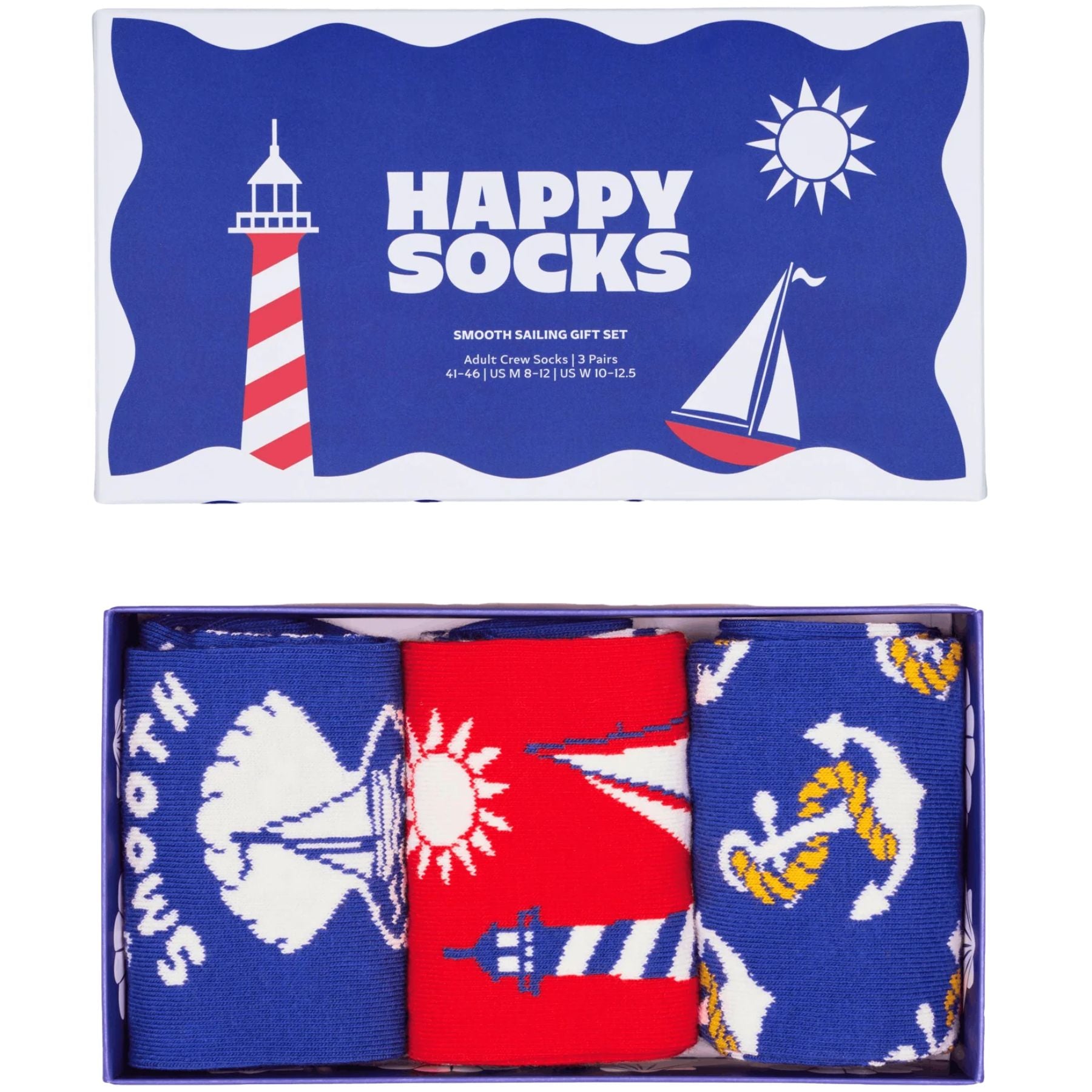 3-Pack Smooth Sailing Socks Gift Box, Blue/red