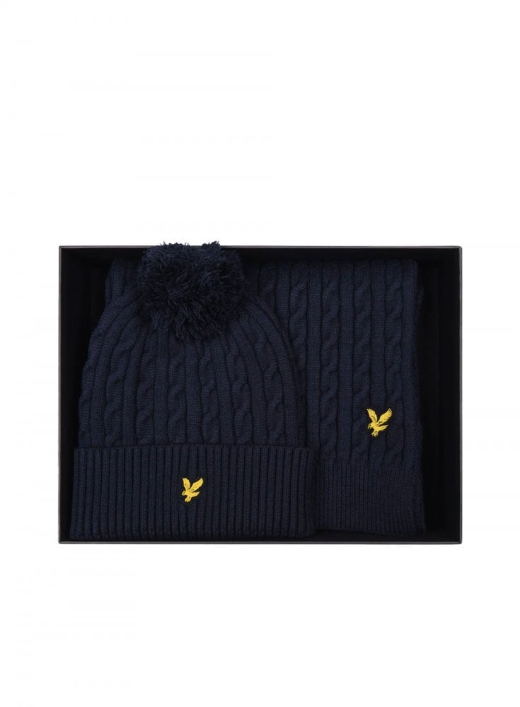 Lyle & Scott Cable Hat/scarf Set Dark Navy