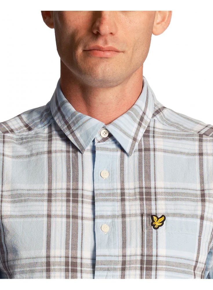 Lyle & Scott Linen Check Short Sleeve Shirt Light Blue