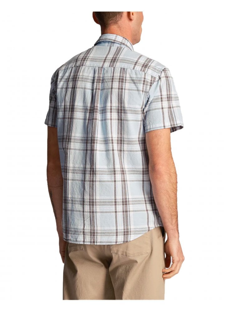 Lyle & Scott Linen Check Short Sleeve Shirt Light Blue