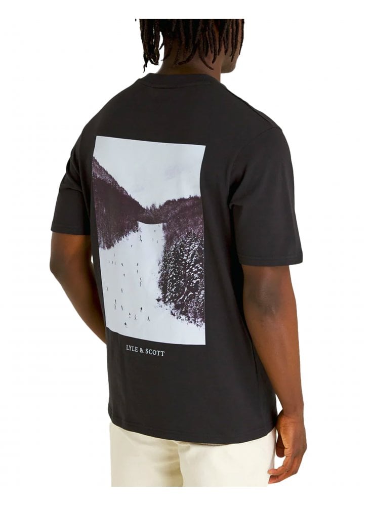 Lyle & Scott Ski Slope Graphic T Shirt Oversize Fit Black Ice