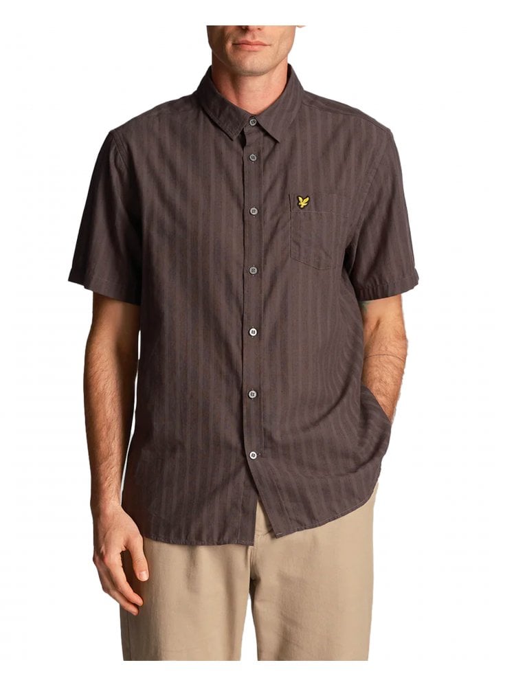 Lyle & Scott Textured Stripe Short Sleeve Shirt Gunmetal