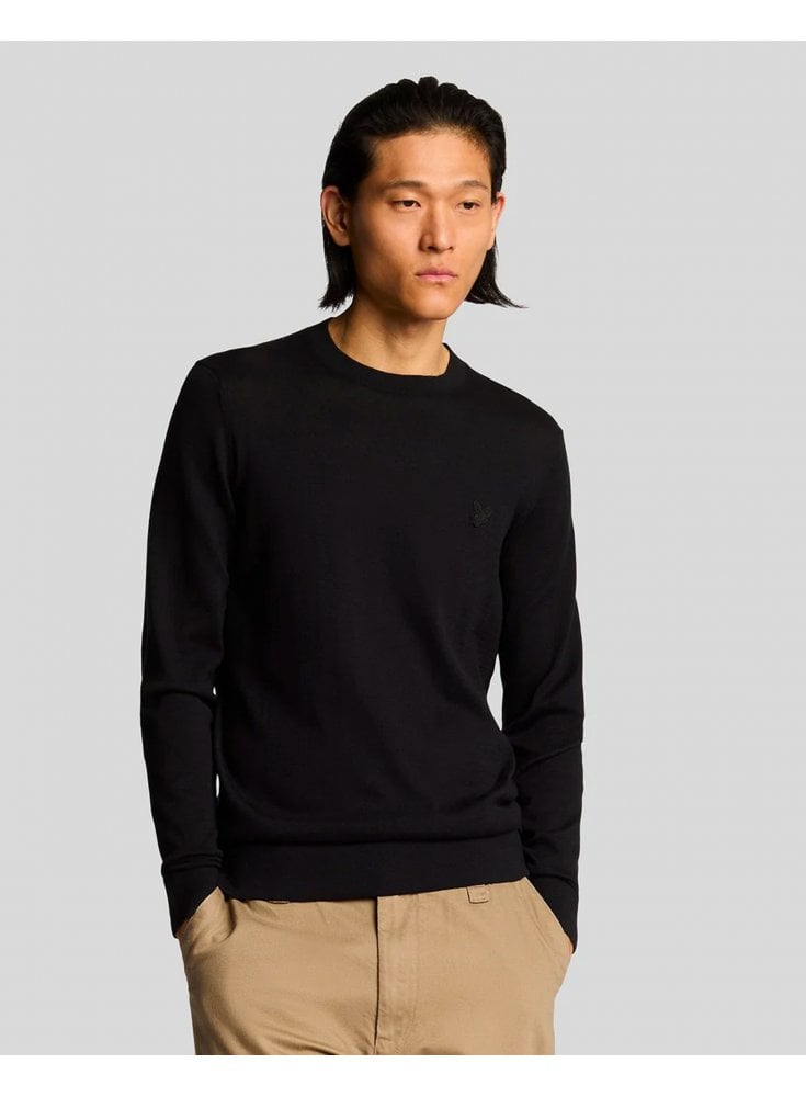 Lyle & Scott Tonal Superfine Crew Neck Jumper Jet Black