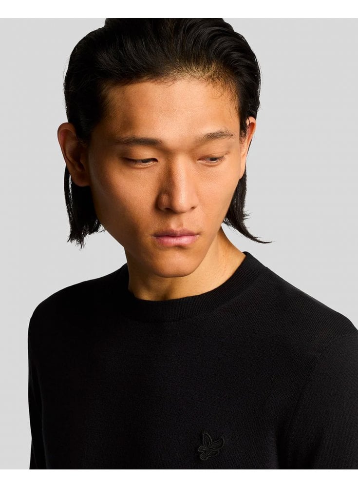 Lyle & Scott Tonal Superfine Crew Neck Jumper Jet Black