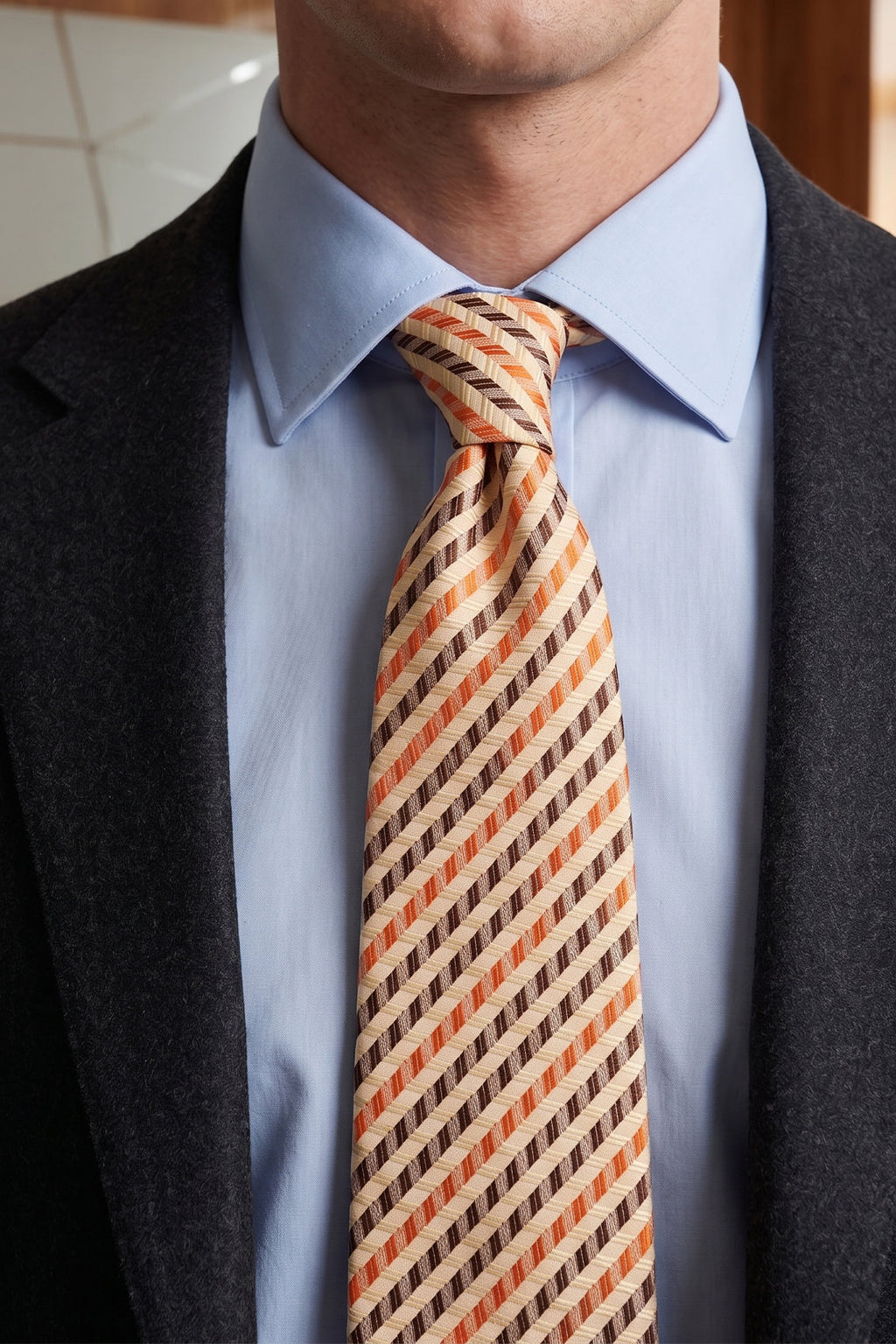 Geometric Stripes Cream Brown Orange